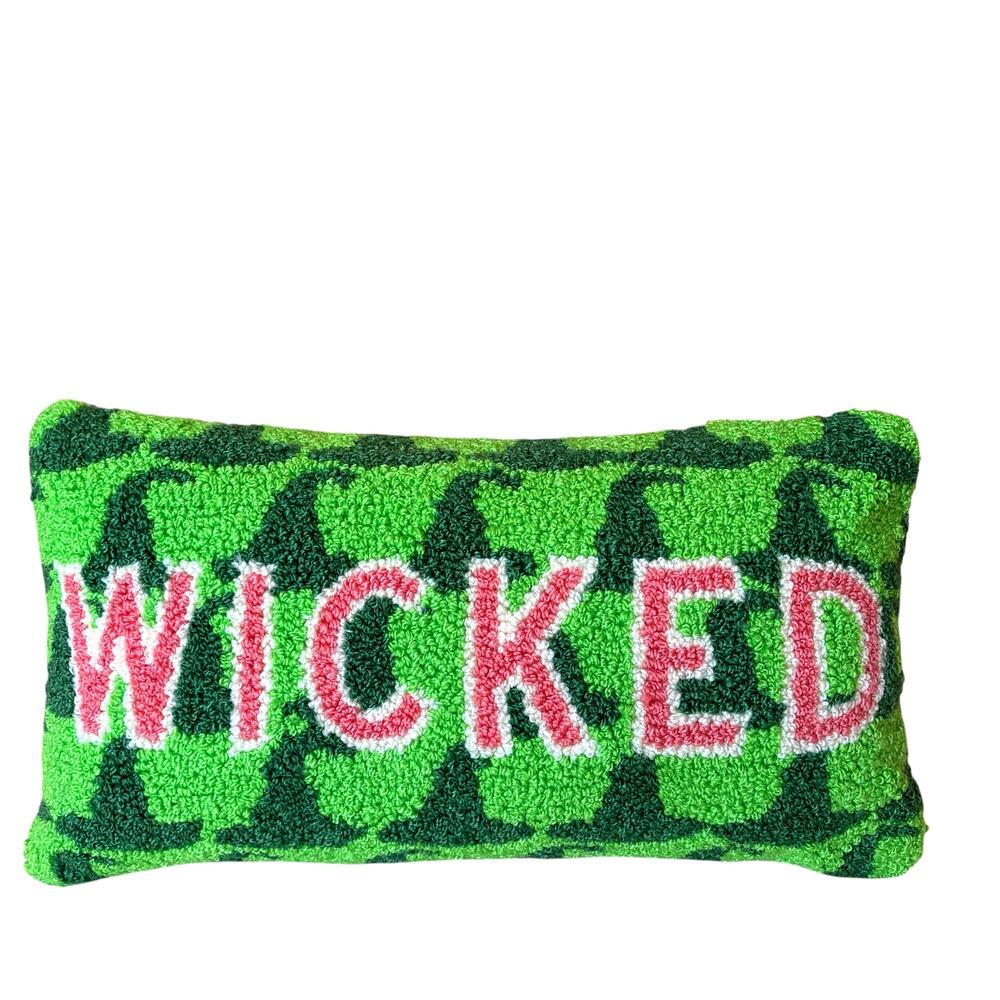 New WICKED Hooked Throw Pillow 13.5x9 Pink & Green by Furbish Studio